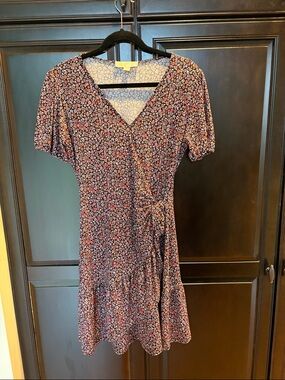 Michael Kors Back Floral Midi Wrap Dress with Pink and Cream Flowers